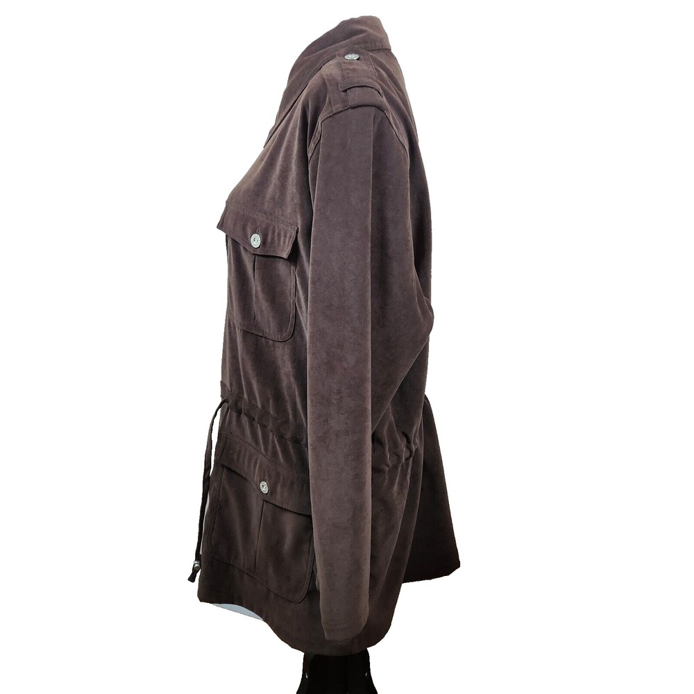 Denim & Co Moleskin Coat Womens Plus Sz 1X Brown 4 Pocket Button Front Jacket - Picture 2 of 16